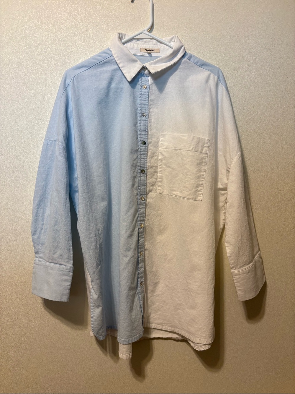 Men's Two-Tone Light Blue and White Button-Down Shirt